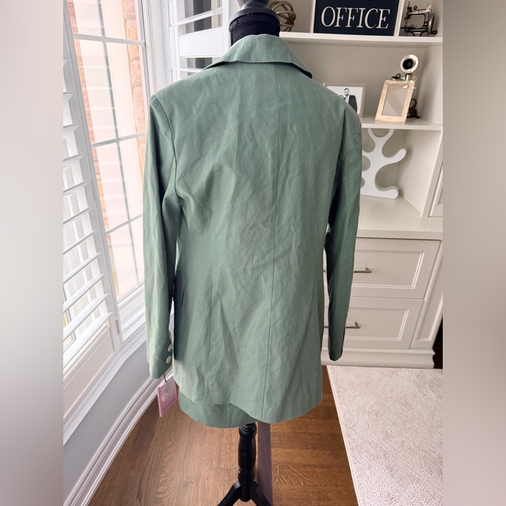 AVEC LES FILLES Sage Green Linen Matching Dress & Blazer Set 2 Pieces SZ XS NEW - Picture 15 of 15